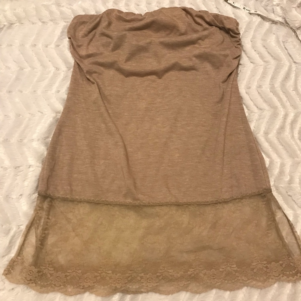 Tube top lace detailing at the bottom. Brown color